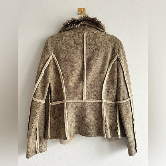 Vintage 90s Y2K Allen B. Schwartz Distressed Faux Fur Jacket Boho Coat Size M - Picture 6 of 7